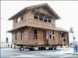 Photograph of the tower unit as it was moved from Philadelphia St. to Greenleaf Ave.