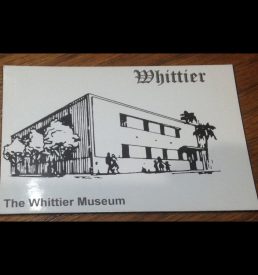 Black and white drawing of the Whittier Museum on a magnet.