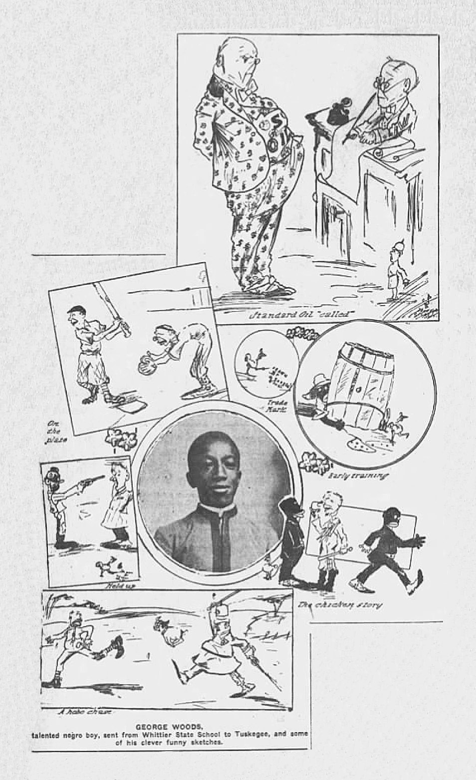 Sketches and photo of george Woods that accopanied the Aug. 5, 1906 LA Times article