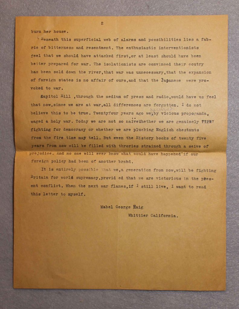 Original letter from Mabel Haig, pg. 2