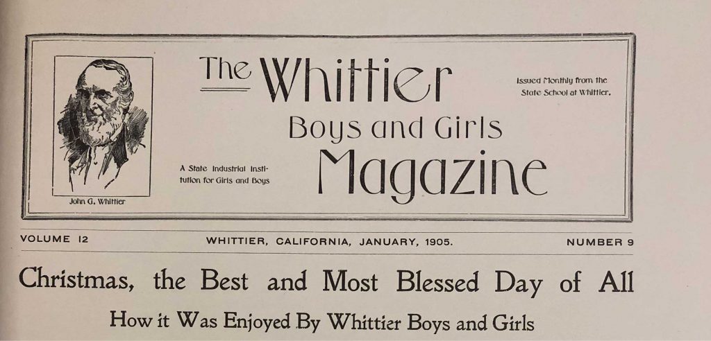 Photo. Whittier Boys and Girls Magazine Masthead, January, 1905
