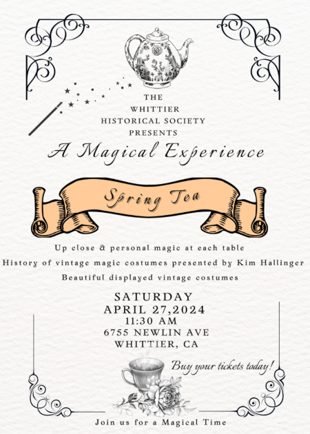 Poster and invitation for the Whittier Museum's 2024 annual tea party.