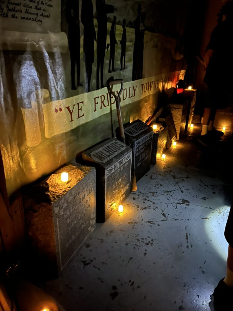 Photograph of tombstones on display during the Museum Ghost Tours.