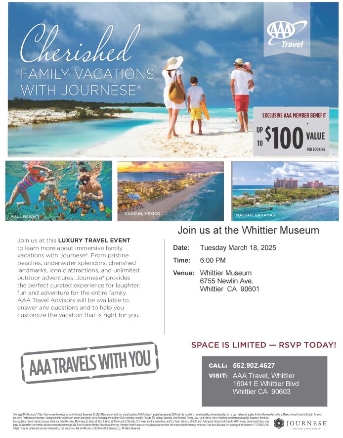 Whittier AAA Travel - March