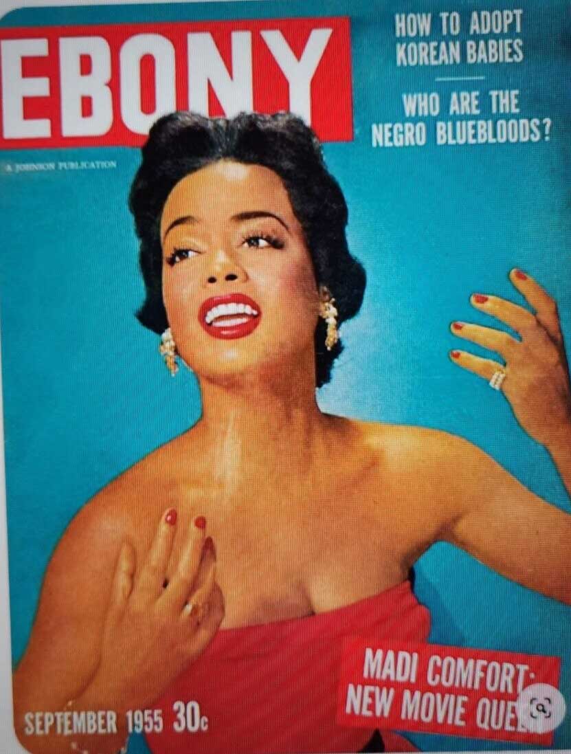 1955 cover of Ebony Magazine with Madi Comfort