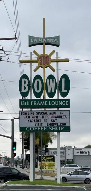 photo of neon La Habra Bowl street sign