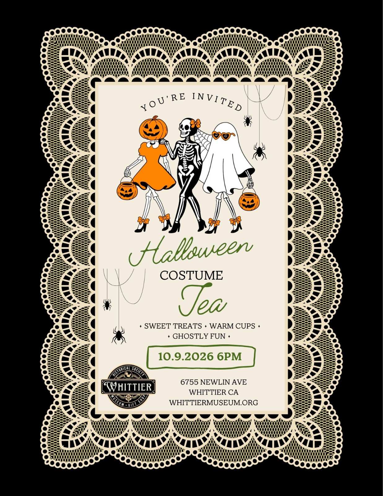 flier for halloween tea 10-9-26 at Whittier Museum